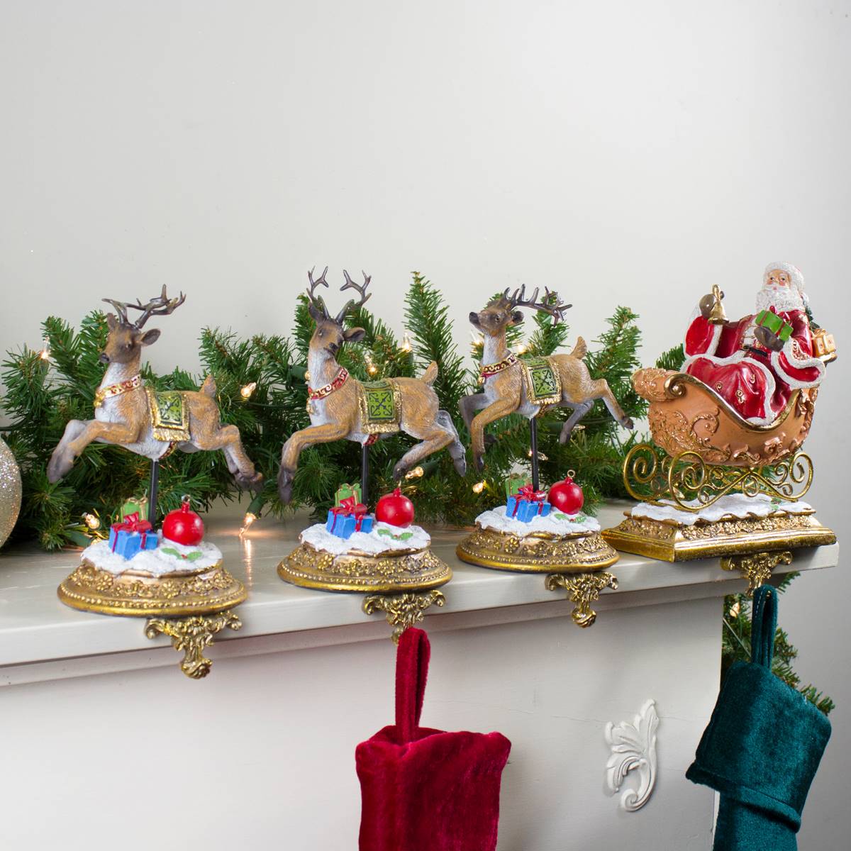 Northlight Set Of 4 9.5in. Santa And Reindeer Stocking Holders