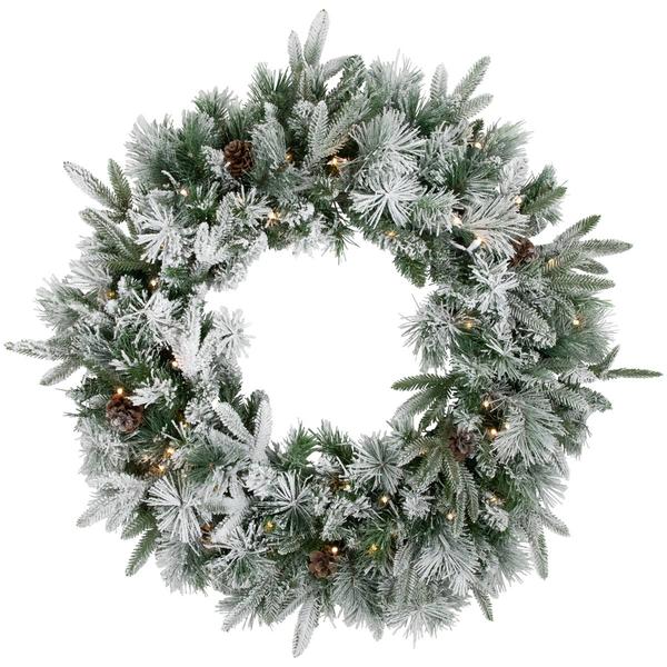 Northlight 30in. Pre-Lit Pine Flocked Christmas Wreath