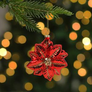 Northlight Glittery Poinsettia Christmas Ornament alternate view