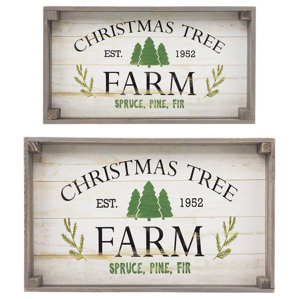 Northlight Farm Fresh Christmas Trees Wooden Tray Set of 2