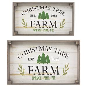 Northlight Farm Fresh Christmas Trees Wooden Tray Set of 2