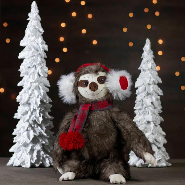Northlight Plush Sitting Winter Sloth with Scarf Christmas Figure alternate view