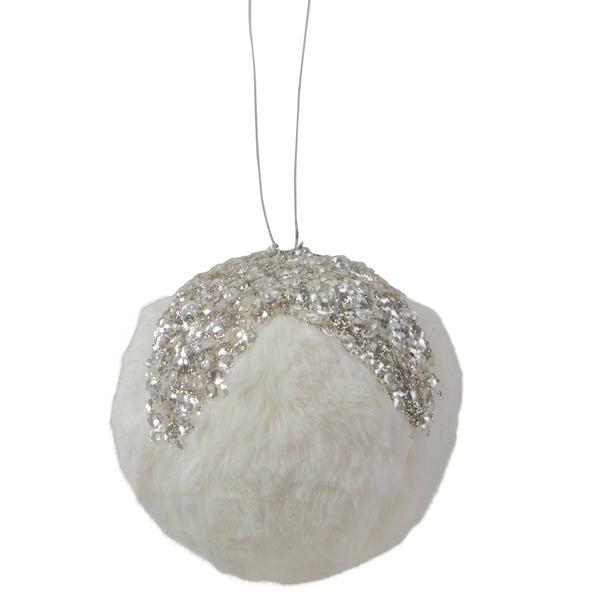 Northlight 4.25in. Fuzzy White and Sequined Silver Ornament