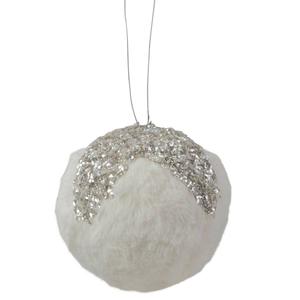 Northlight 4.25in. Fuzzy White and Sequined Silver Ornament