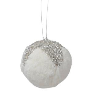 Northlight 4.25in. Fuzzy White and Sequined Silver Ornament alternate view