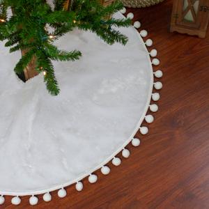 Northlight 36in. White Christmas Tree Skirt With a Pom Pom Border alternate view