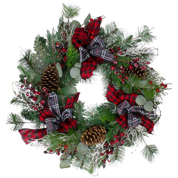 Northlight Plaid & Berries Artificial Christmas Wreath