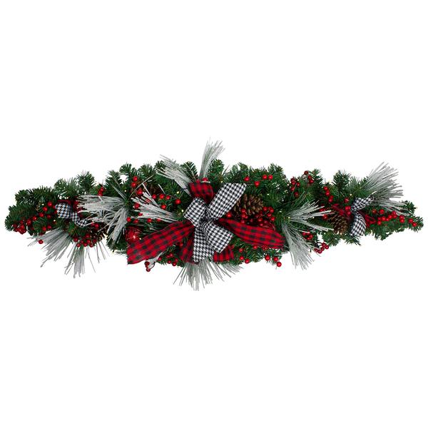 Northlight 52in. Patterned Bows and Red Berries Christmas Garland