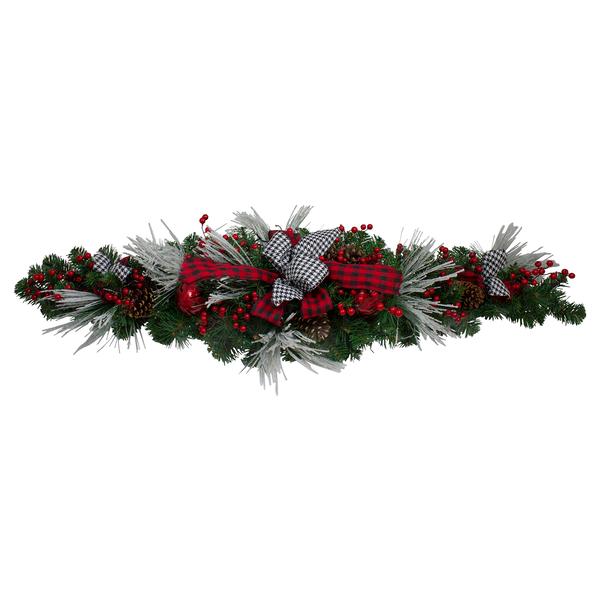 Northlight 52in. Patterned Bows and Red Berries Christmas Garland alternate view