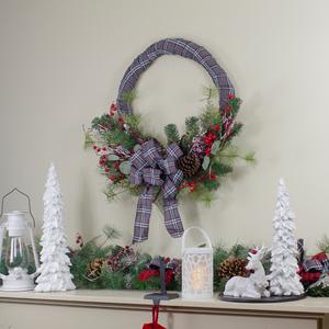 Northlight Grey and Red Plaid Artificial Christmas Wreath alternate view