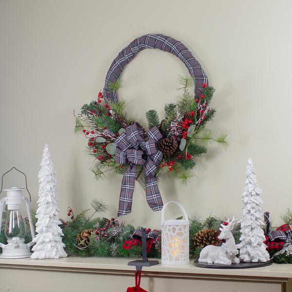 Northlight Grey and Red Plaid Artificial Christmas Wreath alternate view