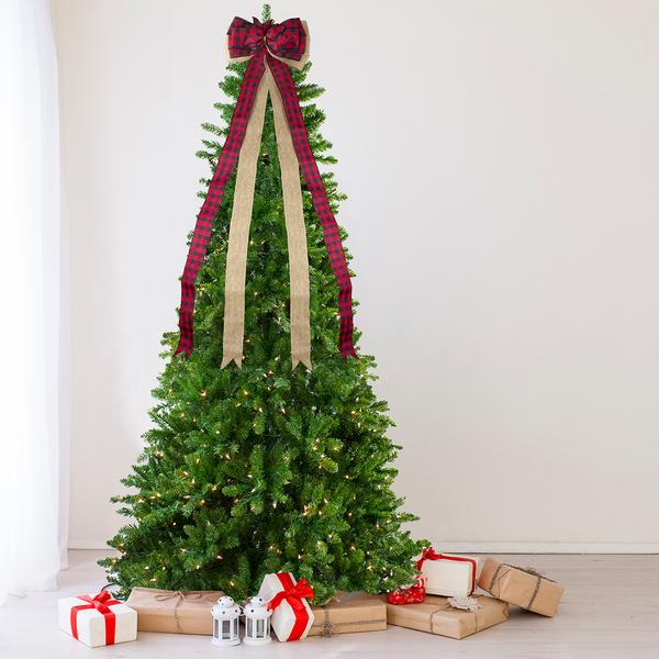 Northlight 48in. Burlap & Buffalo Plaid 16 Loop Christmas Bow alternate view