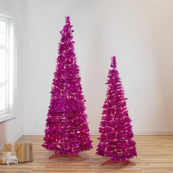 Northlight 6ft. Pre-Lit Pink Tinsel Christmas Tree alternate view