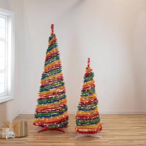 Northlight 6ft. Pre-Lit Rainbow Tinsel Christmas Tree alternate view