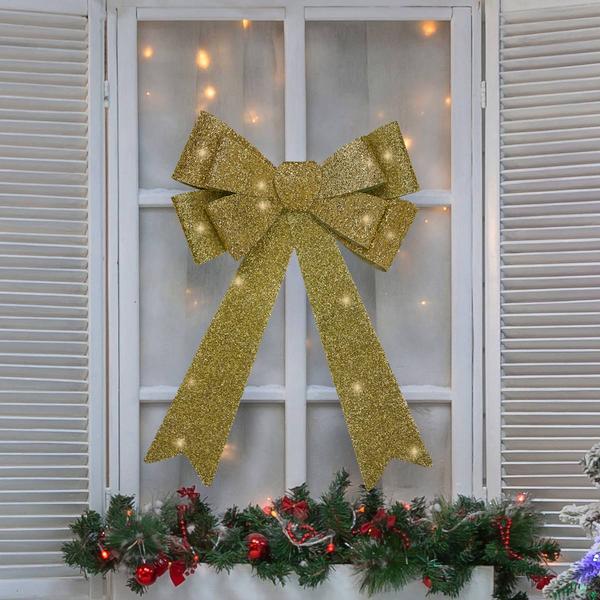 Northlight 24in. LED Gold Tinsel Christmas Bow Decor alternate view
