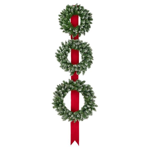 Northlight Pre-Lit Flocked Wreaths on Ribbon - Set of 3