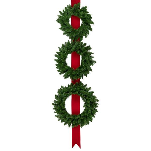 Northlight Hanging Wreaths on Red Ribbon - Set of 3