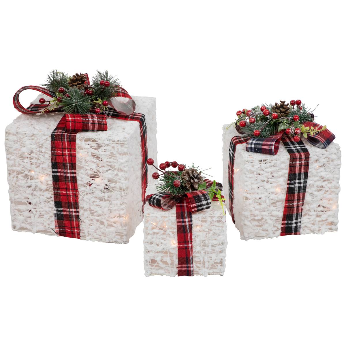 Northlight Seasonal Outdoor Christmas Plaid Gift Boxes - Set Of 3