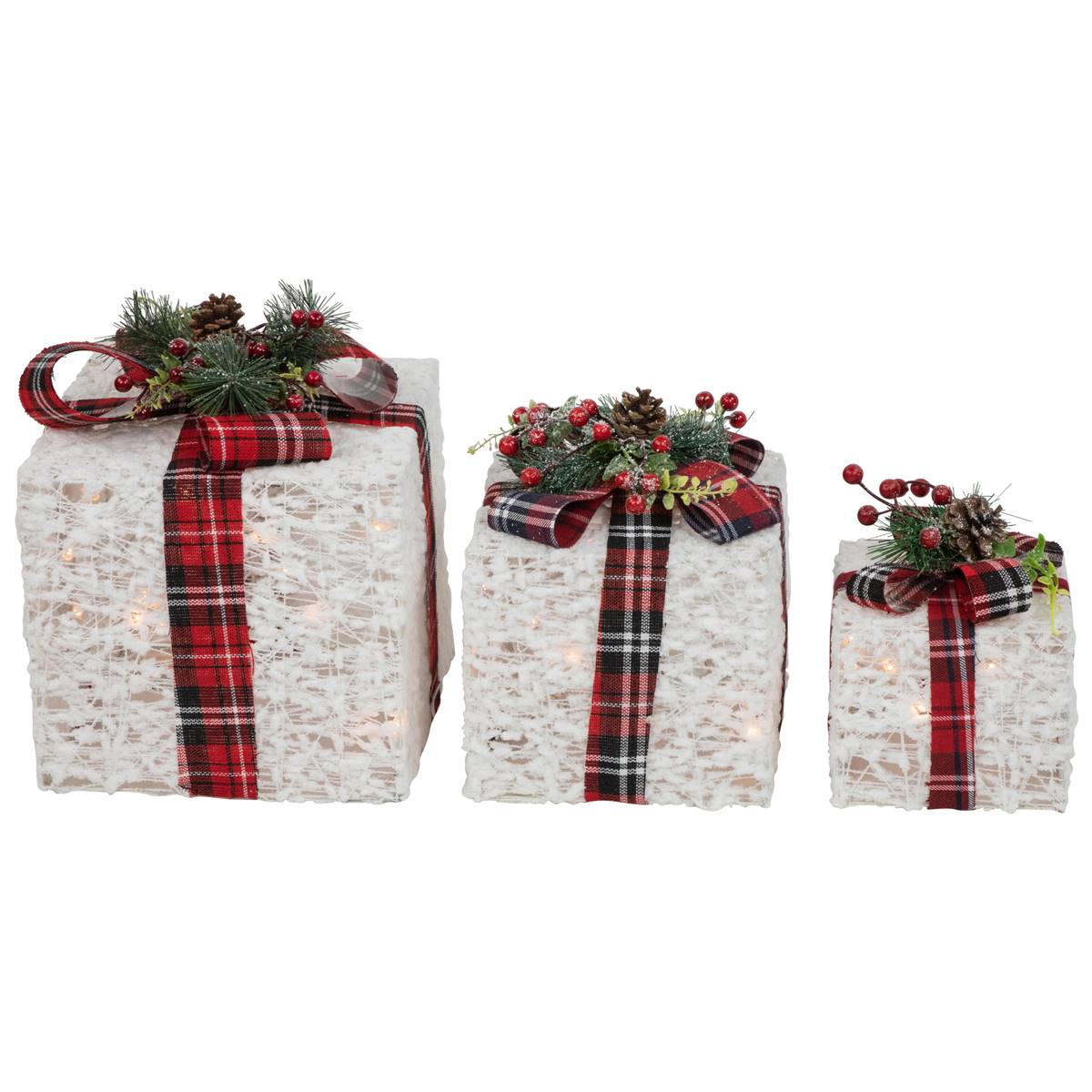 Northlight Seasonal Outdoor Christmas Plaid Gift Boxes - Set Of 3