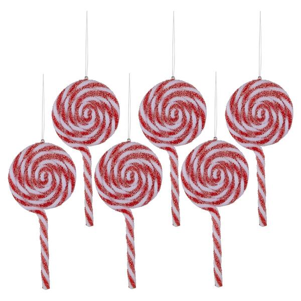 Northlight 6ct. Red & White Frosted Lollipop Ornaments