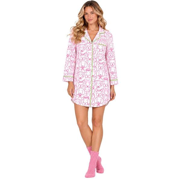 Womens Sabrina Soto Long Sleeve Dogs Notch Collar Nightshirt