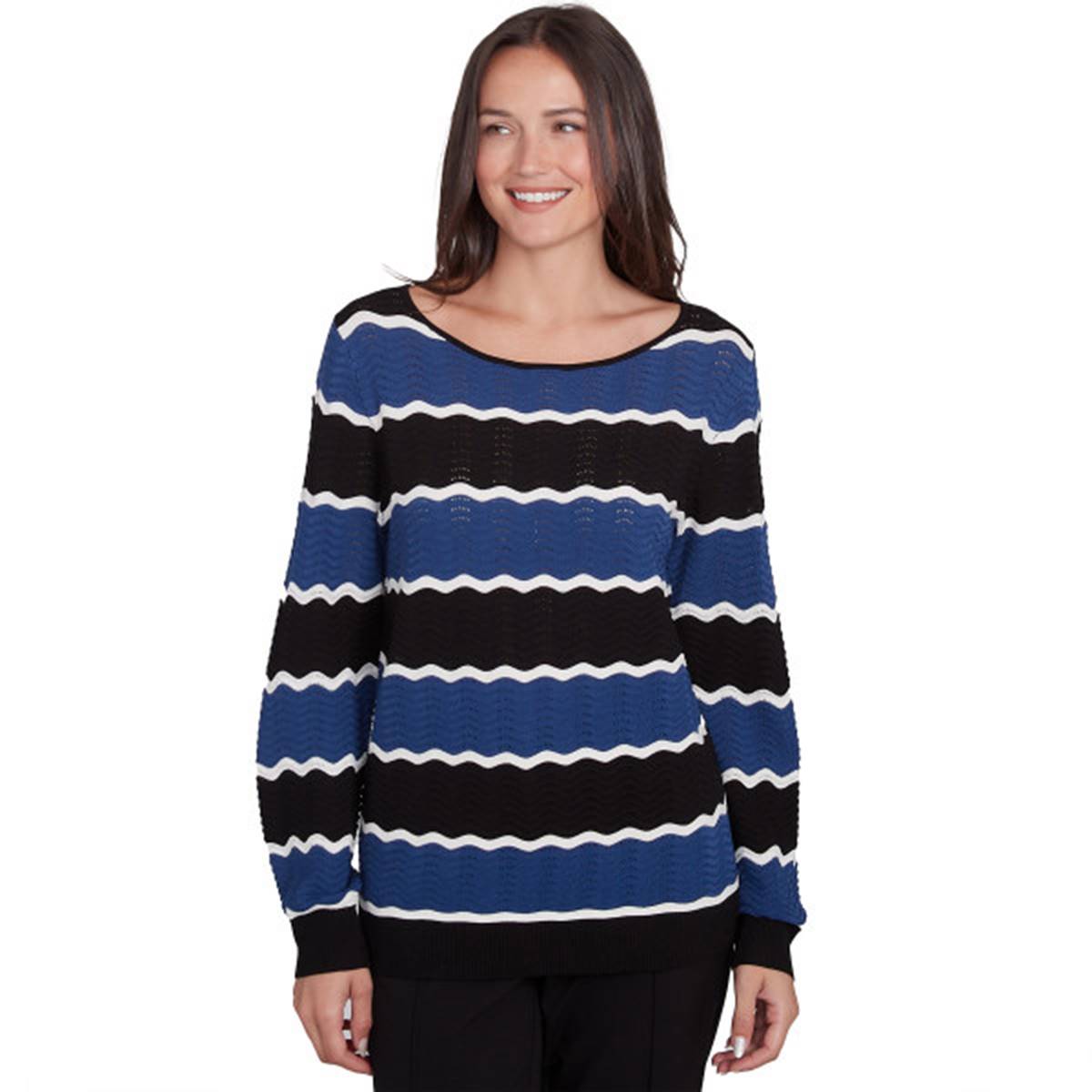 Plus Size Emaline Marathon Key Long Sleeve Stripes Sweater