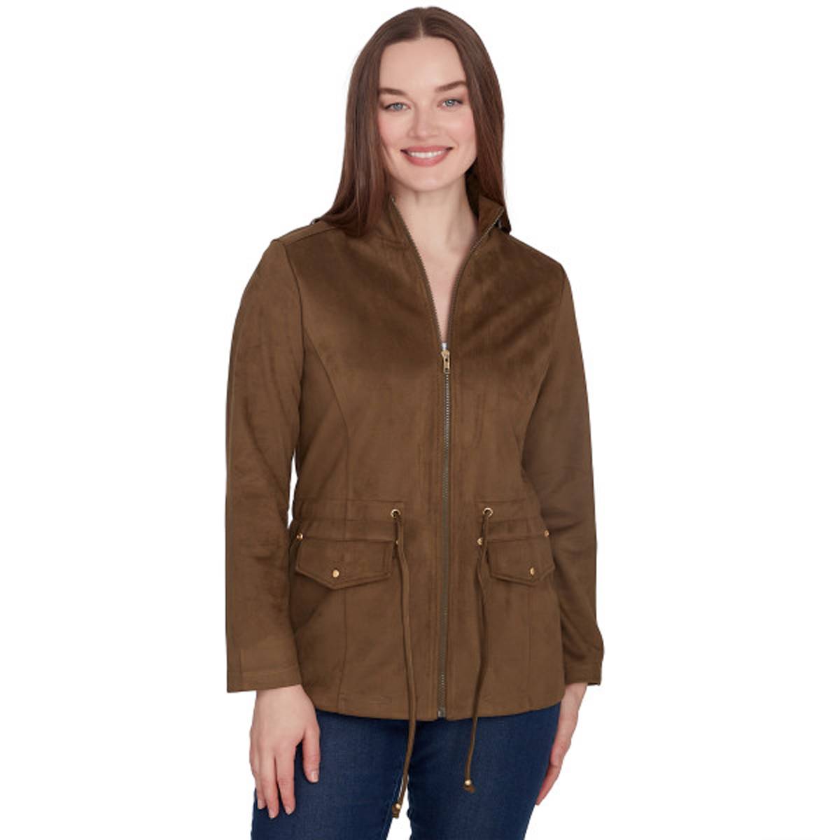 Womens Hearts of Palm Spice It Up Solid Faux Suede Anorak Jacket