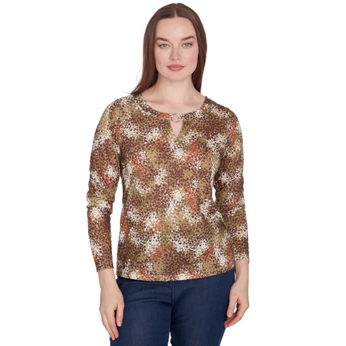 Plus Size Hearts Of Palm Spice It Up 3/4 Sleeve Splatter Blouse