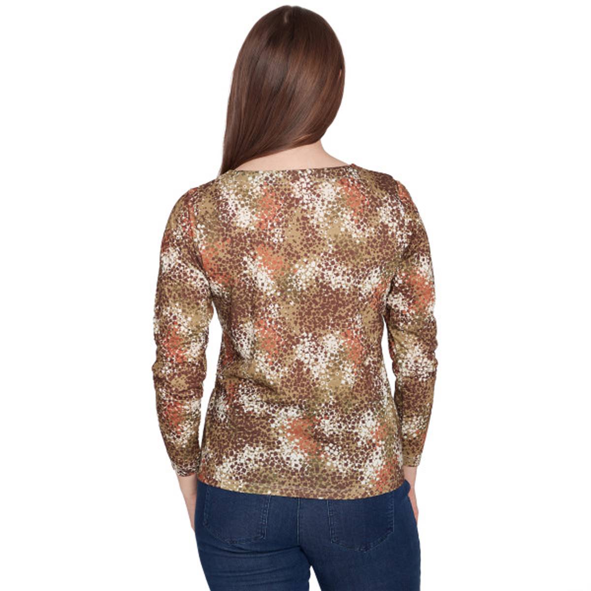 Plus Size Hearts Of Palm Spice It Up 3/4 Sleeve Splatter Blouse