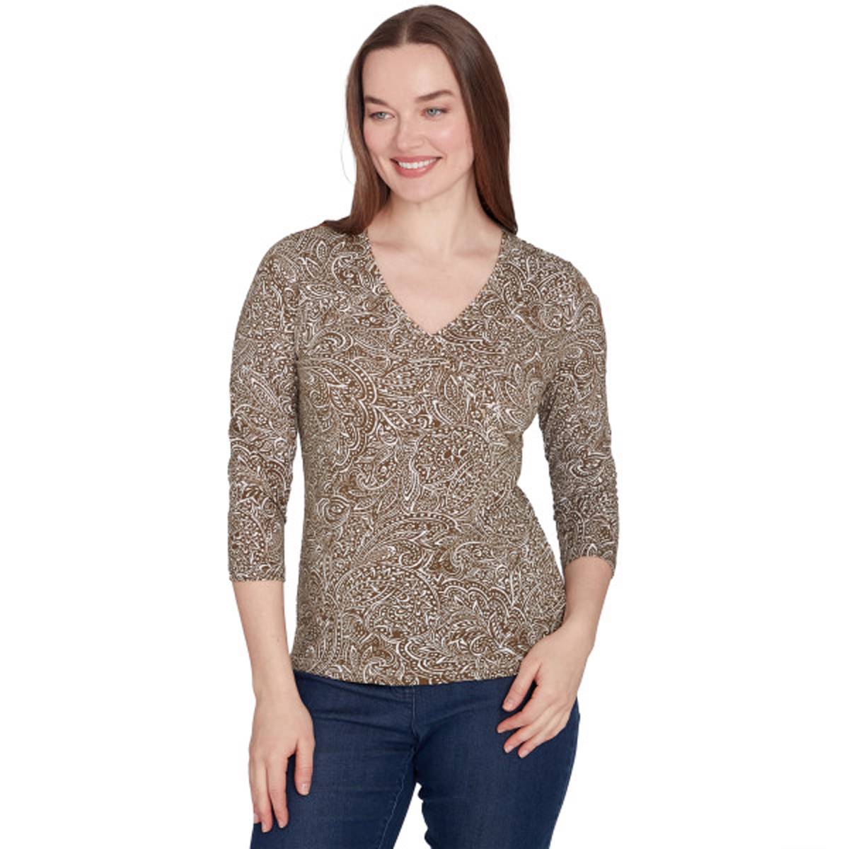 Plus Size Hearts Of Palm Spice It Up 3/4 Sleeve Paisley Tee