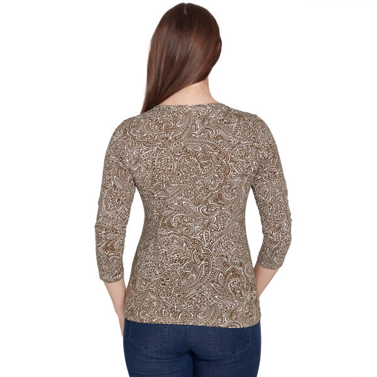 Plus Size Hearts Of Palm Spice It Up 3/4 Sleeve Paisley Tee