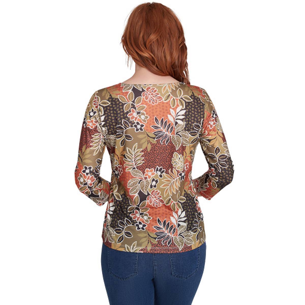 Plus Size Hearts Of Palm Spice It Up 3/4 Sleeve Floral Cut-Out To