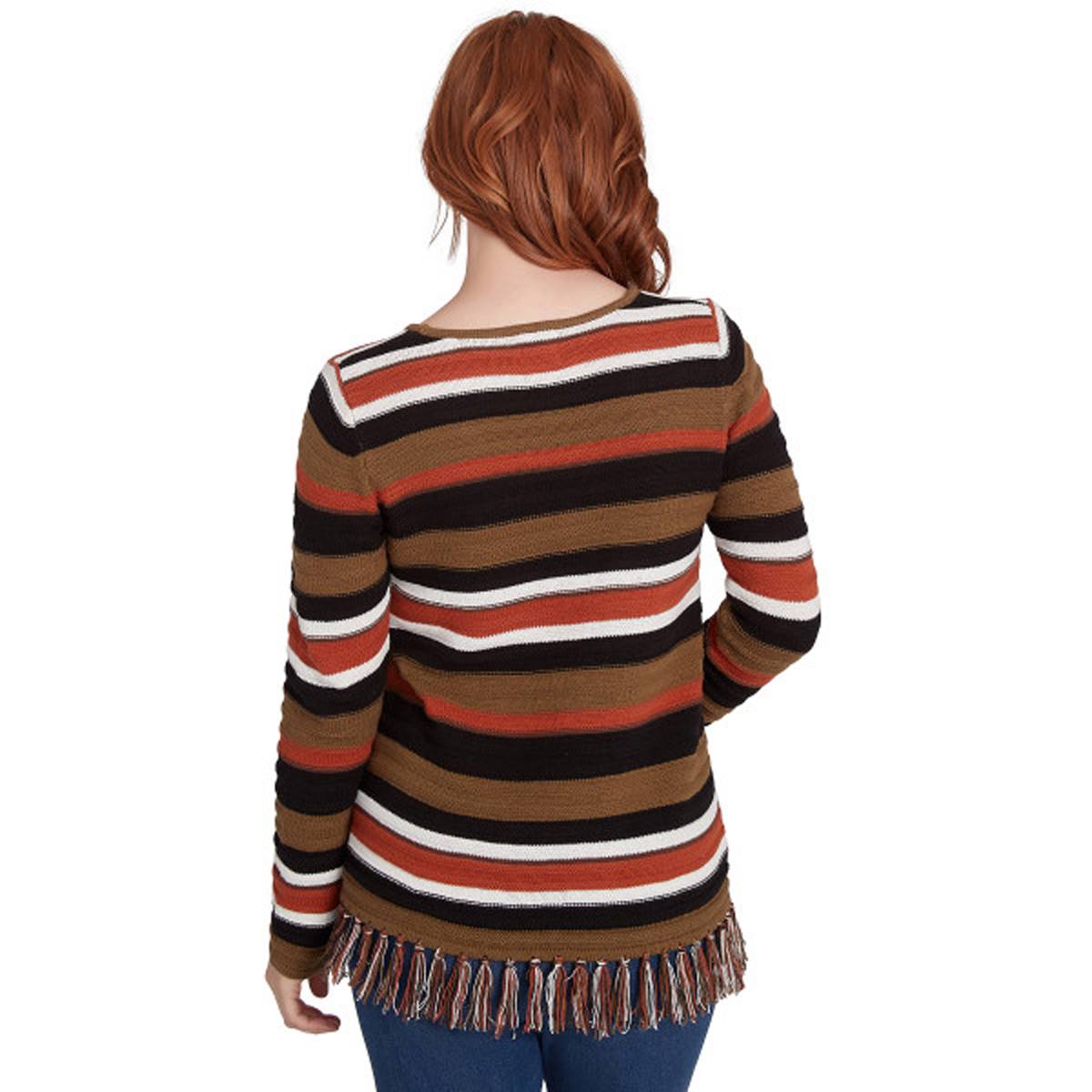 Plus Size Hearts Of Palm Spice It Up Stripe Fringe Hem Sweater