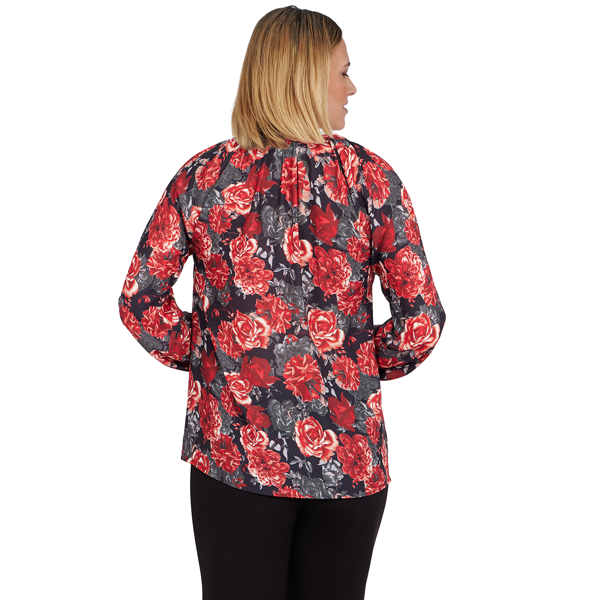 Womens Emaline Long Sleeve Split V-Neck Rose Garden Blouse