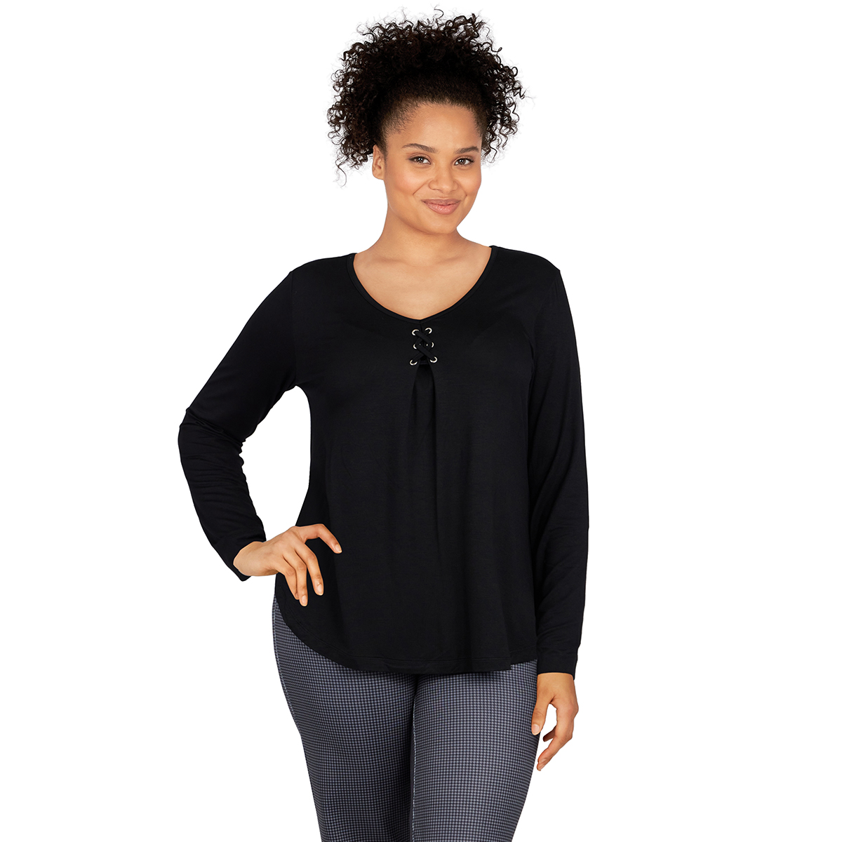 Womens Emaline Long Sleeve Laced Neck Tee