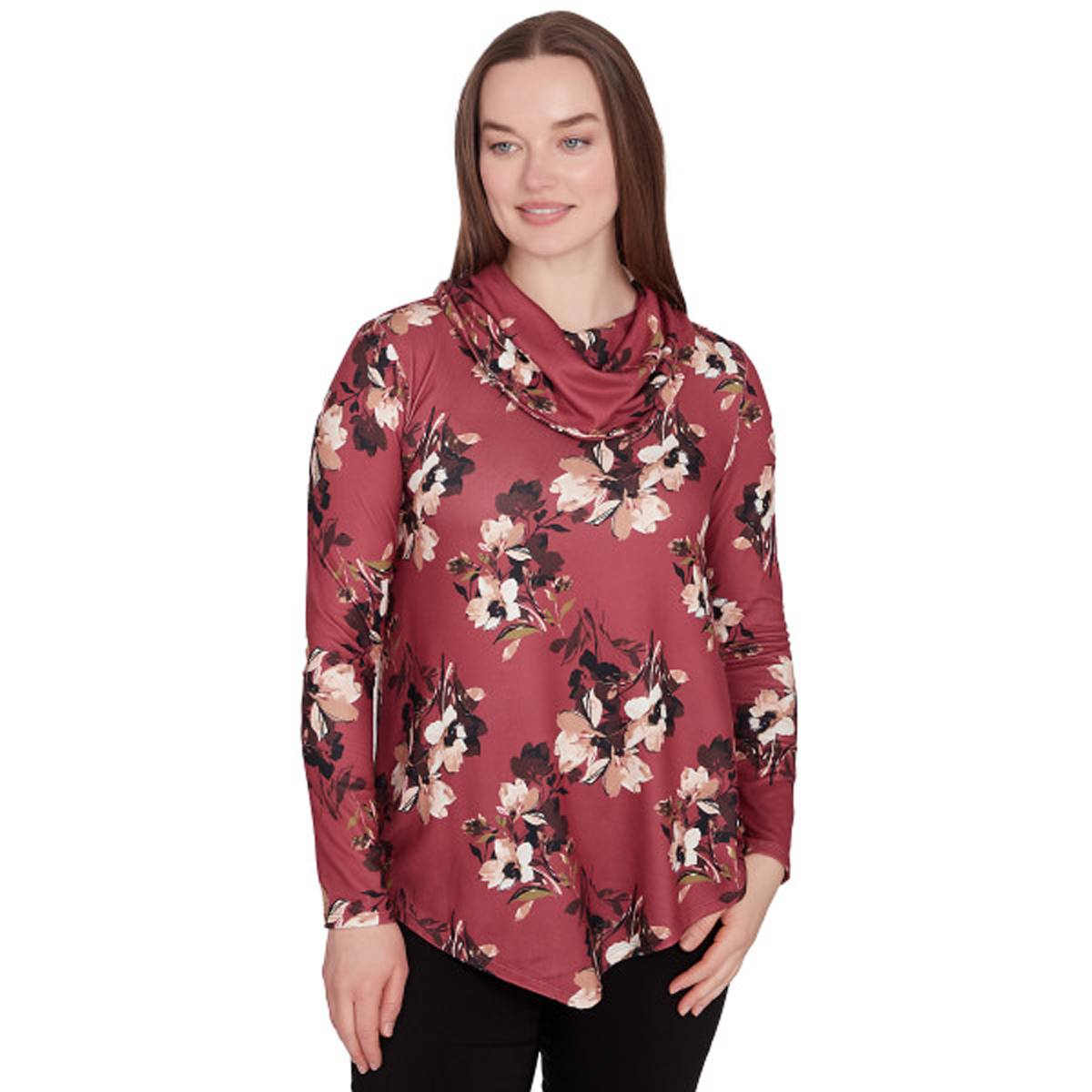 Plus Size Emaline Oregon Long Sleeve Floral Cowl Neck Tee