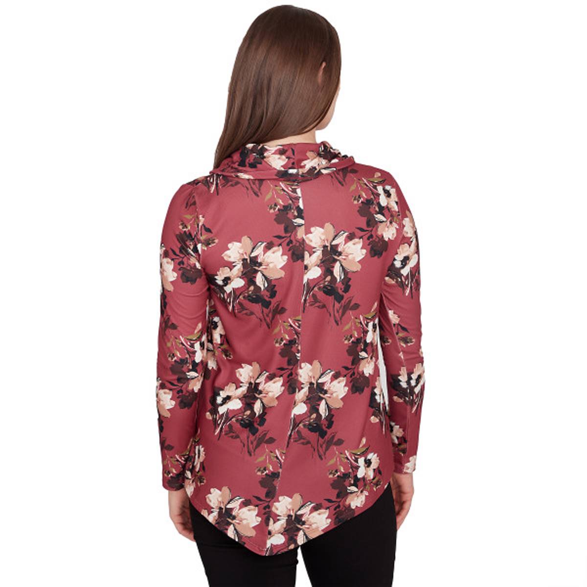 Plus Size Emaline Oregon Long Sleeve Floral Cowl Neck Tee