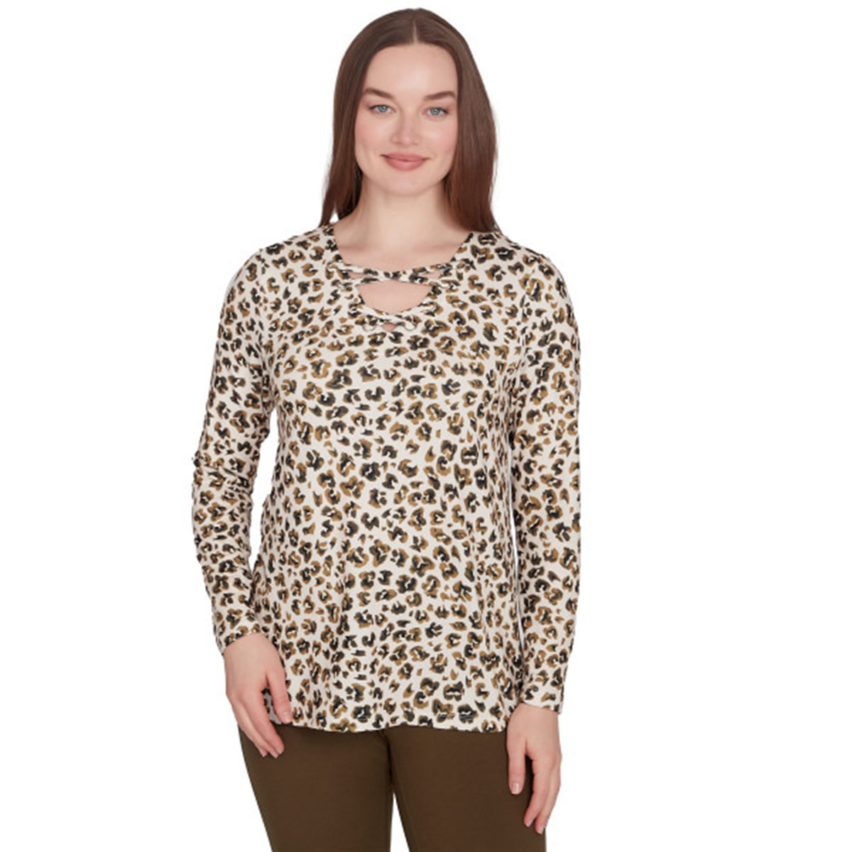 Womens Emaline Oregon Long Sleeve Leopard Keyhole Tee