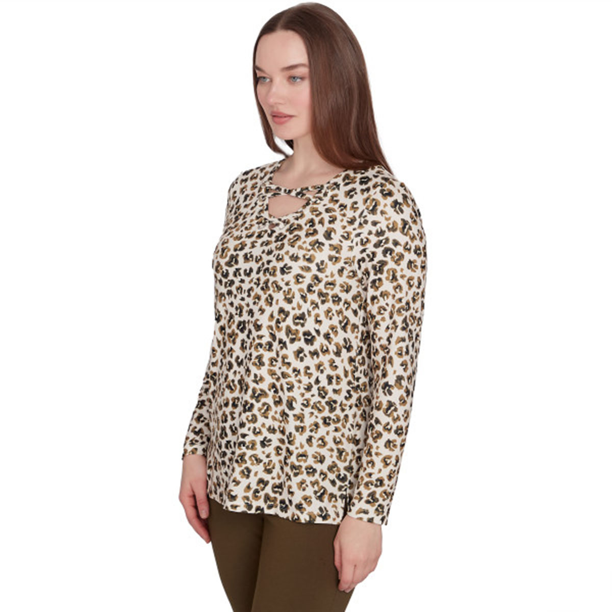 Womens Emaline Oregon Long Sleeve Leopard Keyhole Tee