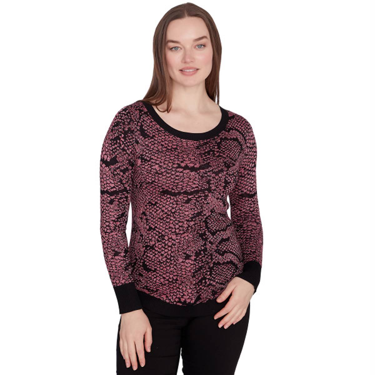 Plus Size Emaline Oregon Long Sleeve Snakeskin Scoop Neck Sweater