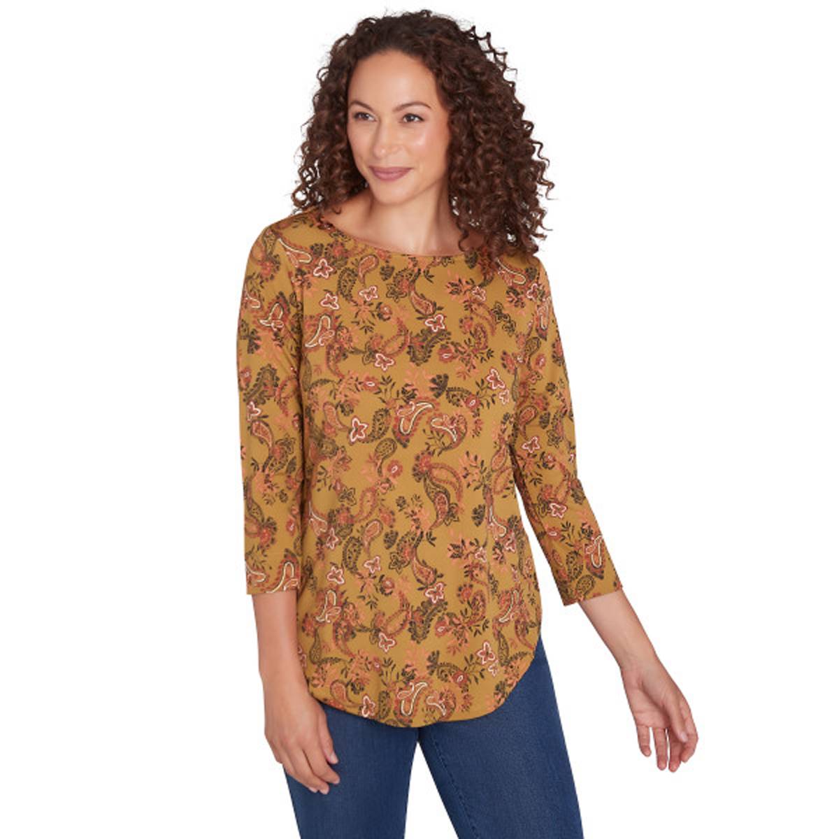 Plus Size Emaline Key Items 3/4 Sleeve Paisley Tee