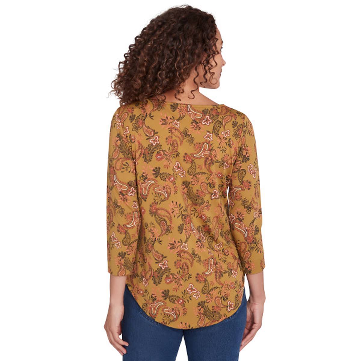 Plus Size Emaline Key Items 3/4 Sleeve Paisley Tee