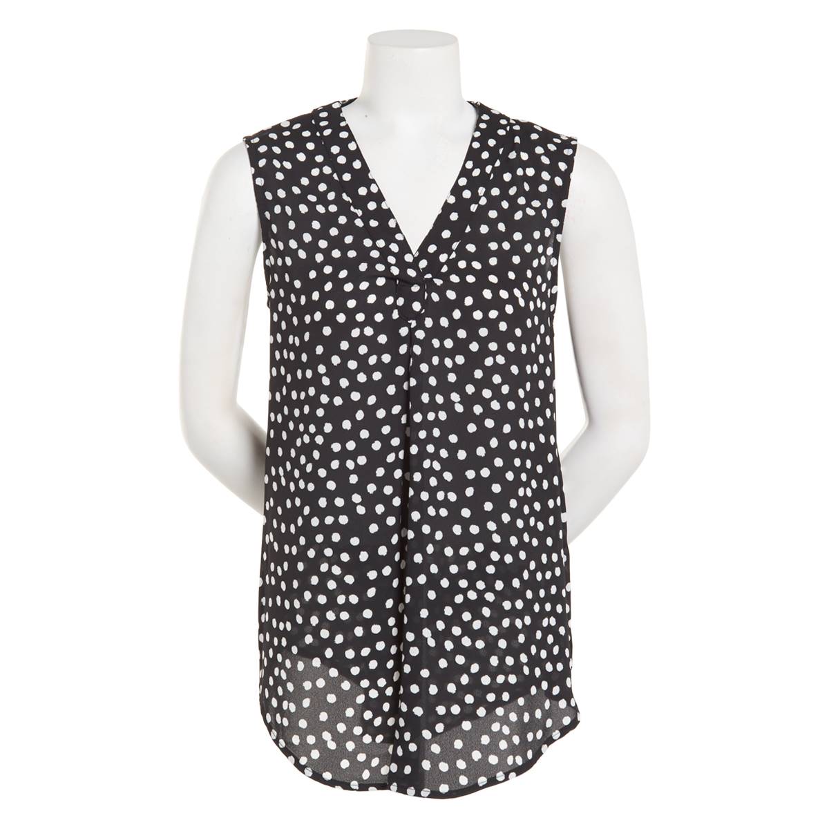 Plus Size Emaline Essentials Sleeveless V-Neck Polka Dot Blouse