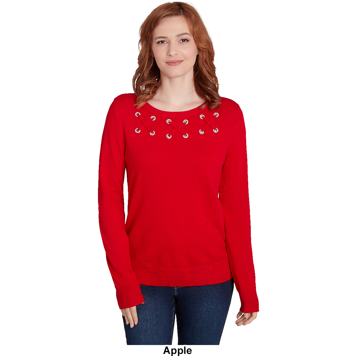 Petite Emaline Sweater Essentials Rhinestone Grommet Sweater