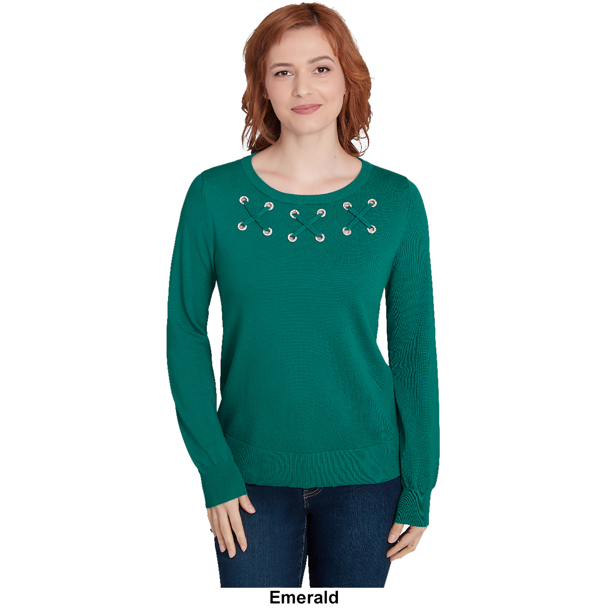 Petite Emaline Sweater Essentials Rhinestone Grommet Sweater