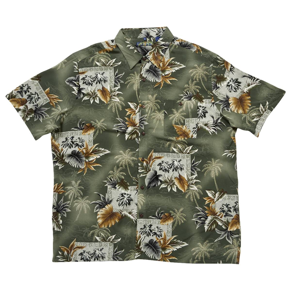 Mens Campia Palm Tree & Leaf Button Down Shirt - Olive