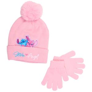 Girls Disney Stitch & Angel Pom Beanie W/ Gloves Set