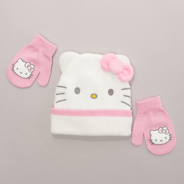 Toddler Girl Hello Kitty(R) Plush Bow Hat & Mitten Set