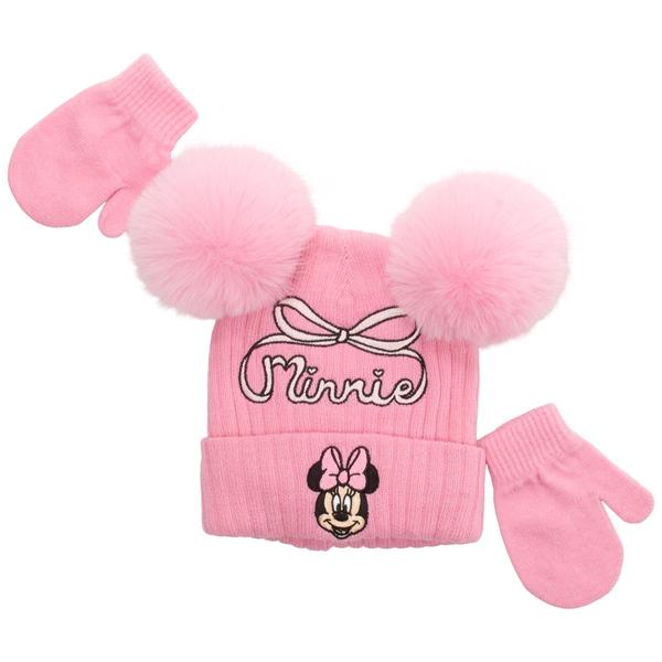 Toddler Girl Disney Minnie Mouse Pom Pom Acrylic Knit Beanie Set