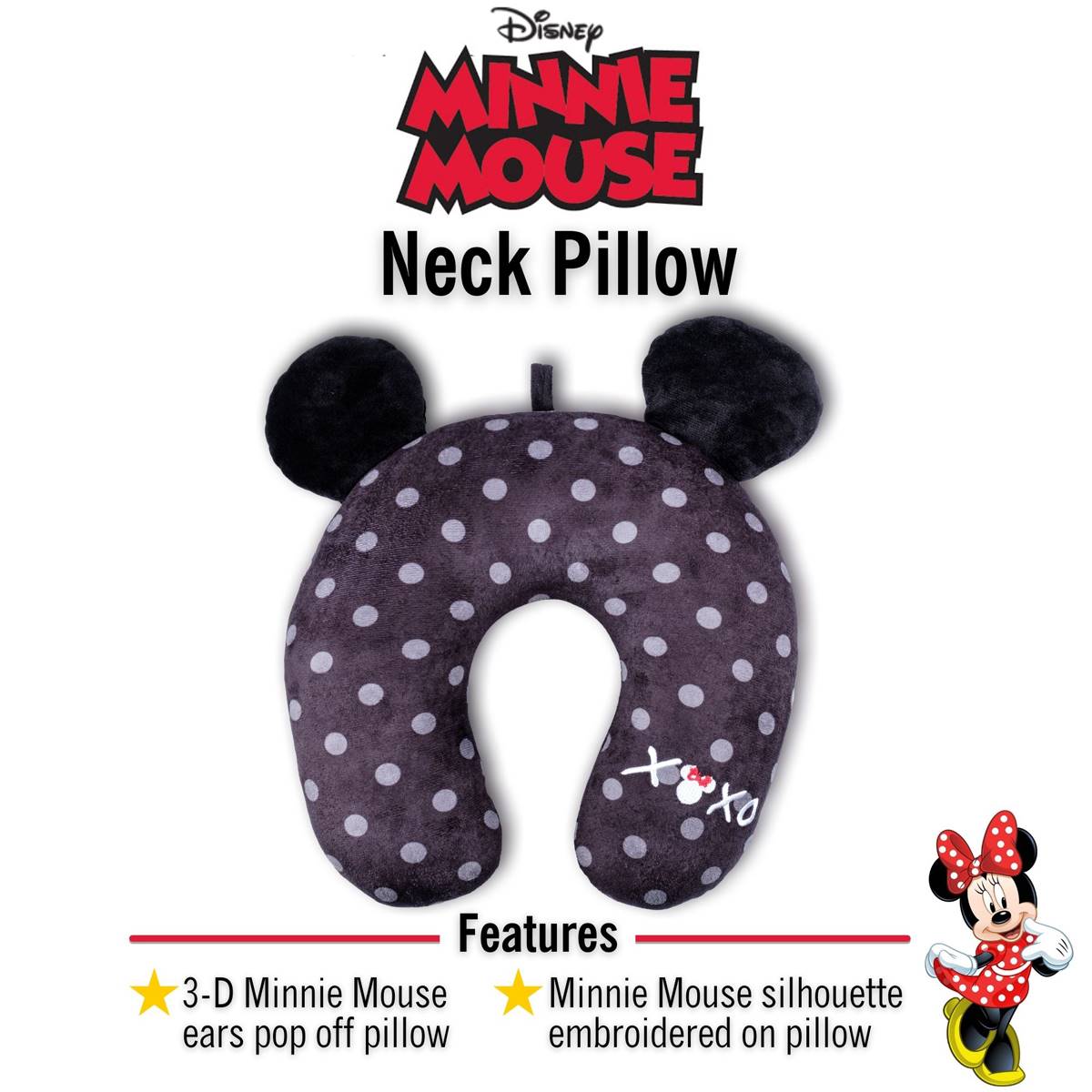 FUL Minnie Mouse Polka Dot XOXO Travel Neck Pillow